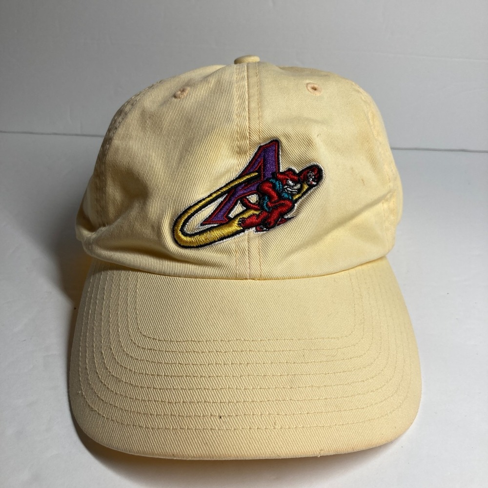 VTG Akron Aeros Cap Hat Adult Yellow Adjustable Strap Back Embroidered Stains